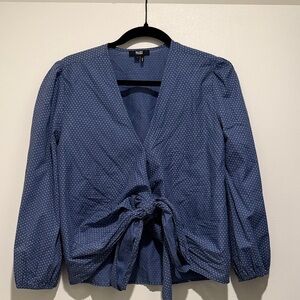 PAIGE Navy Blue Polka Dot Tie-Front Blouse